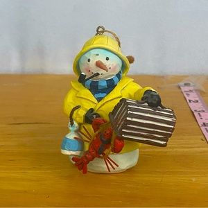 Cape Shore Snowman & Lobster Rustic Distressed Resin Ornament